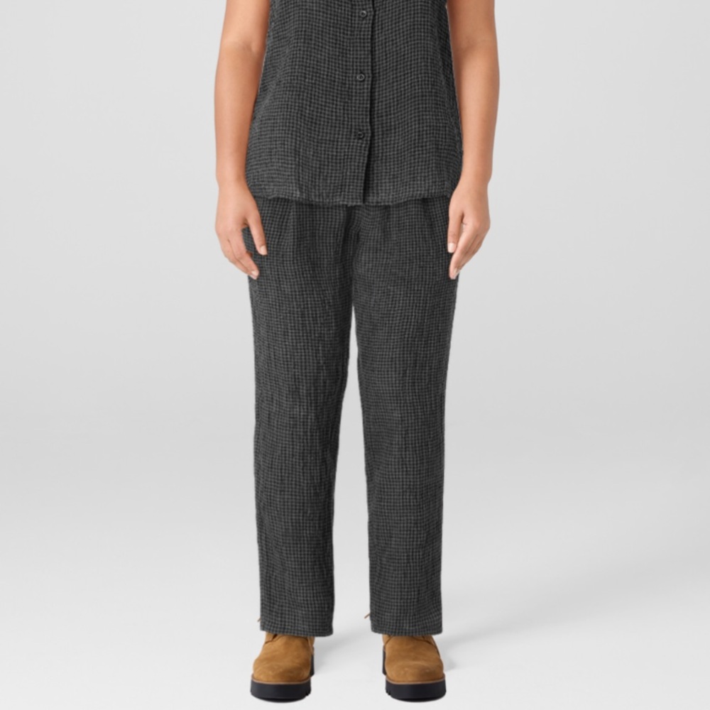 Eileen Fisher Puckered/Checkered Organic Linen Tapered Pant